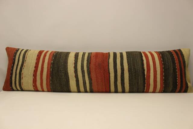 Handmade King Size Kilim Pillow Cover, 12x47 Inches 30x120 cm Lumbar Flaming Bedding Vintage Kilim, 4Oyf-417 - image 1