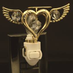 24K Gold Plated Love Heart Angel Wings Handcrafted Luxury Night Light Decorated Swarovski Crystals Bedroom Bathroom Kids Gift Premium Decor - thumbnail 3