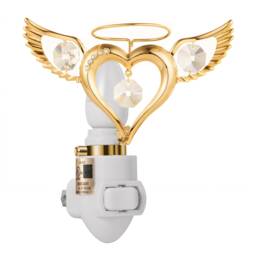 24K Gold Plated Love Heart Angel Wings Handcrafted Luxury Night Light Decorated Swarovski Crystals Bedroom Bathroom Kids Gift Premium Decor