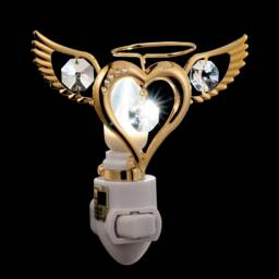 24K Gold Plated Love Heart Angel Wings Handcrafted Luxury Night Light Decorated Swarovski Crystals Bedroom Bathroom Kids Gift Premium Decor - thumbnail 2