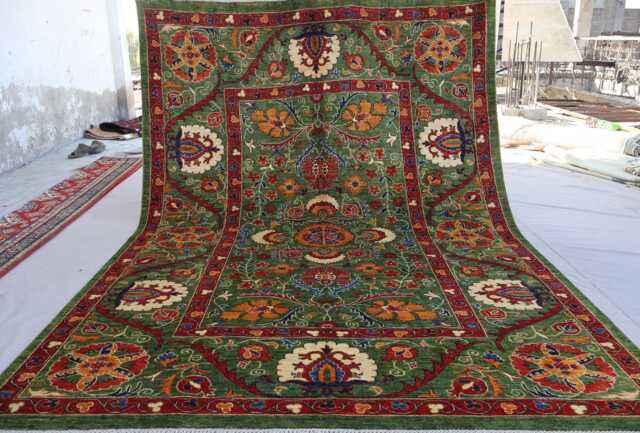 7x10 Green Bijdar Rug, Fine Quality Afghan Hand Knotted Wool Tribal Carpet, Oriental Rug, Natural Dyes Rug For Living Room, Bedroom - image 1