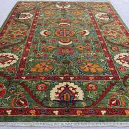 7x10 Green Bijdar Rug, Fine Quality Afghan Hand Knotted Wool Tribal Carpet, Oriental Rug, Natural Dyes Rug For Living Room, Bedroom - thumbnail 3