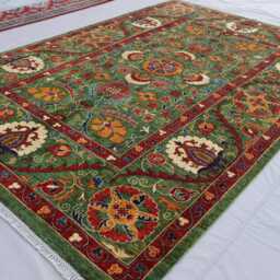7x10 Green Bijdar Rug, Fine Quality Afghan Hand Knotted Wool Tribal Carpet, Oriental Rug, Natural Dyes Rug For Living Room, Bedroom - thumbnail 2