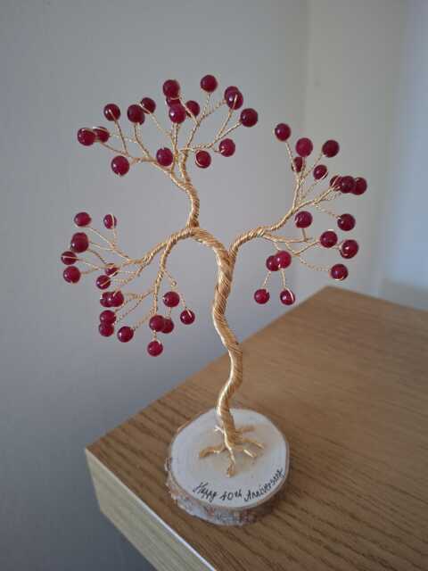 Personalised 40Th Anniversary Gift For Parents, Handmade Ruby Jade Wire Tree Ornament - image 1