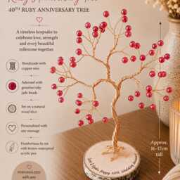 Personalised 40Th Anniversary Gift For Parents, Handmade Ruby Jade Wire Tree Ornament - thumbnail 2
