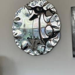 Reflective Wall Art, Wavy Mirror, Distorted Organic Shape Metal Wall Art, Chrome Decor, Metal Sculpture, Mirror Art - thumbnail 2