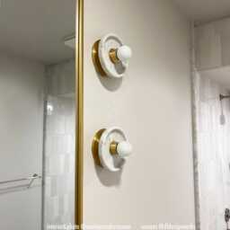 White Marble & Brass Minimal Wall Sconce Light Floush Mount Lighting Vanity Light Entry - thumbnail 3