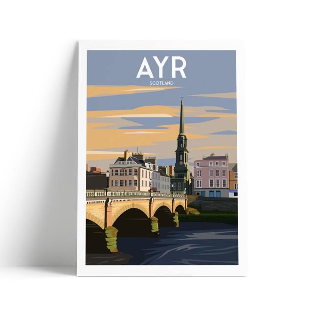 Ayr Print - Scotland Travel Poster New Bridge Ayrshire - image 1