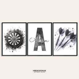 Custom Darts Bedroom Print Set - 3 Personalised Dart Posters - Sport Player Gift Dartboard Prints Boys Gifts Gaming Room Artwork - thumbnail 1