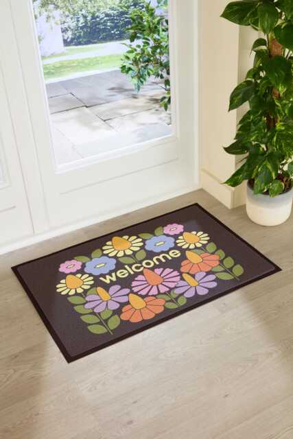 Elizabeth Olwen Welcome Floral Indoor Outdoor Doormat - Botanical Entrance Rug Retro Home Decor Housewarming Gift 90x60cm - image 1