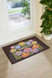 Elizabeth Olwen Welcome Floral Indoor Outdoor Doormat - Botanical Entrance Rug Retro Home Decor Housewarming Gift 90x60cm - thumbnail 1