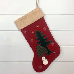 Personalized Snowman Christmas Stocking Hand-Sewn Wool Tweed, Cabin Decor