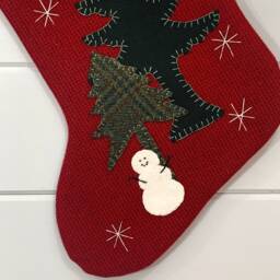 Personalized Snowman Christmas Stocking Hand-Sewn Wool Tweed, Cabin Decor - thumbnail 2