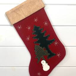 Personalized Snowman Christmas Stocking Hand-Sewn Wool Tweed, Cabin Decor - thumbnail 3
