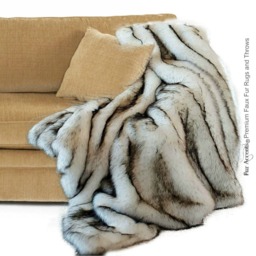 Luxury Black Tip Wolf Faux Fur Throw Blanket - Minky Lining, Usa Made