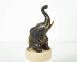 Bronze Sitting Elephant Figurine, 4 Inch Statue, Brass Decor, Ark, African Animal Ornament, Tusk, House Unique Birthday Gift