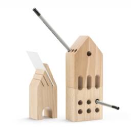 Wooden City Desk Organizer, Beech Pen & Card Holder - thumbnail 3