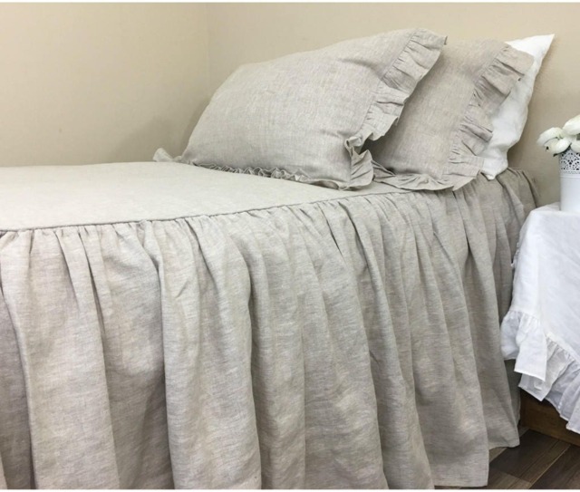 Natural Linen Bedspread, Medium Weight Linen, Ruffle Bedding in Queen, King, Full, Twin Or Custom Size - image 1