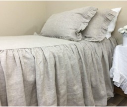 Natural Linen Bedspread, Medium Weight Linen, Ruffle Bedding in Queen, King, Full, Twin Or Custom Size - thumbnail 1