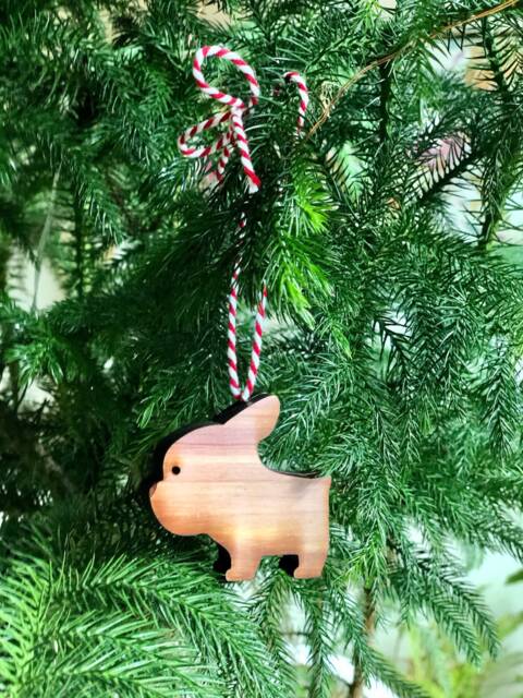 Cedar French Bulldog Ornament, Scorched Wood Dog Christmas Decor - image 1