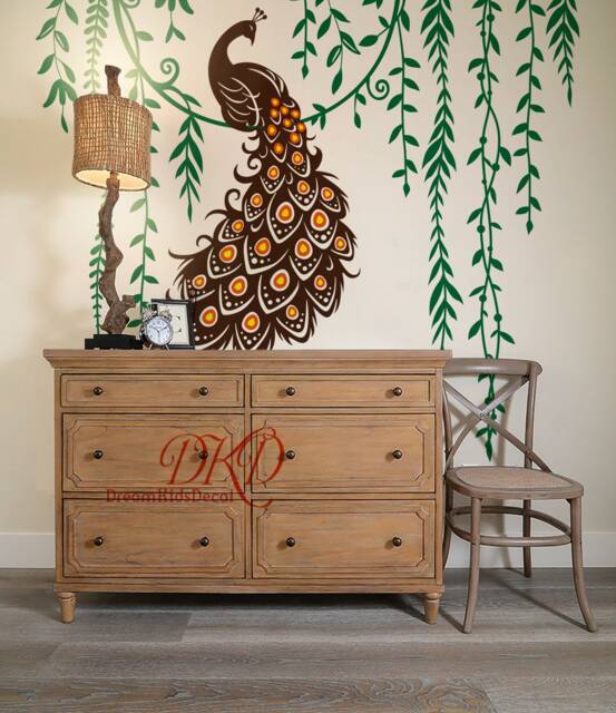 Peacock Wall Decal, Leaves Branch, Nursery Decor - image 1
