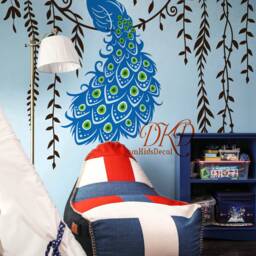 Peacock Wall Decal, Leaves Branch, Nursery Decor - thumbnail 2