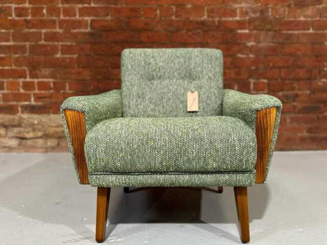 New. Mid Century Vintage Style Model 60 Lounge Chair, Handmade With Forest Green Multi Weave Fabric - image 1