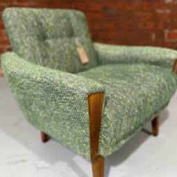 New. Mid Century Vintage Style Model 60 Lounge Chair, Handmade With Forest Green Multi Weave Fabric - thumbnail 2