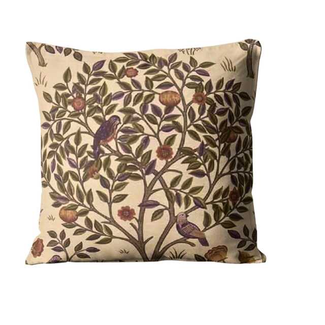 William Morris Kelmscott Tree, Arts & Crafts, Beige, Burgundy Red Green Linen Union Cushion, Throw Pillow Home Decor - image 1