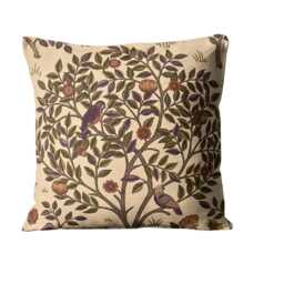 William Morris Kelmscott Tree, Arts & Crafts, Beige, Burgundy Red Green Linen Union Cushion, Throw Pillow Home Decor