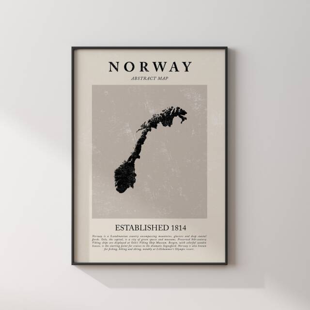 Norway Map Vintage Abstract Wall Art Print Picasso + Matisse Inspired Travel Poster - image 1