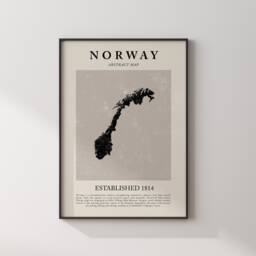 Norway Map Vintage Abstract Wall Art Print Picasso + Matisse Inspired Travel Poster - thumbnail 1