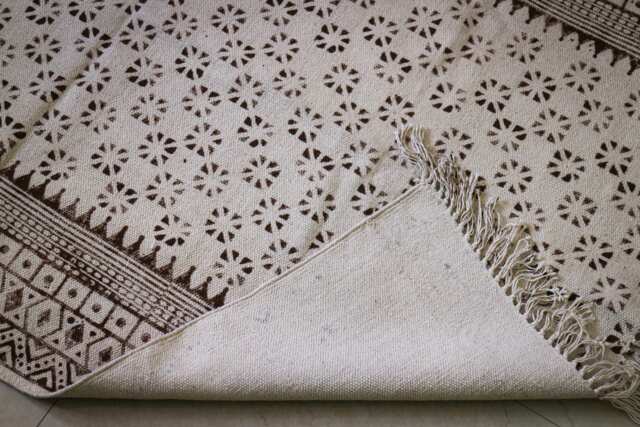Block Printed Cotton Dhurrie Rug Handmade Indian Chic - 3x5 Ft - image 1