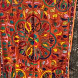 Machine Embroidered Velvet Suzani Throw Blanket - Orange Bohemian Floral Uzbek Sofa Accent - thumbnail 4