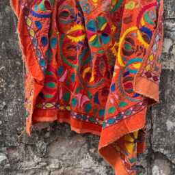 Machine Embroidered Velvet Suzani Throw Blanket - Orange Bohemian Floral Uzbek Sofa Accent - thumbnail 2