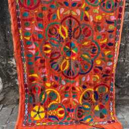 Machine Embroidered Velvet Suzani Throw Blanket - Orange Bohemian Floral Uzbek Sofa Accent - thumbnail 3