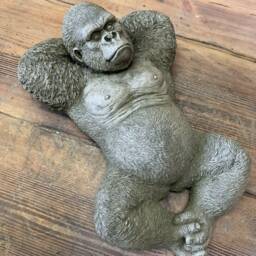 Stone Garden Lying Silverback Gorilla Monkey Chimp Ape Statue Gift Ornament - thumbnail 4