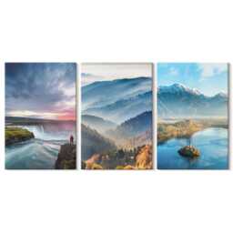 Canvas Art Set Of 3 - Picturesque Mountain Landscapes & Waterfalls in Nature, Blue Photo Print, Wall Decor - thumbnail 3