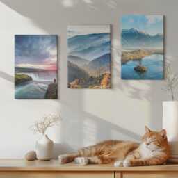 Canvas Art Set Of 3 - Picturesque Mountain Landscapes & Waterfalls in Nature, Blue Photo Print, Wall Decor - thumbnail 1