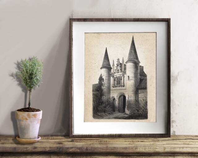 Fairy Tale Wall Decor Unframed French Chateau Architecture Drawing Art Print #3 - image 1