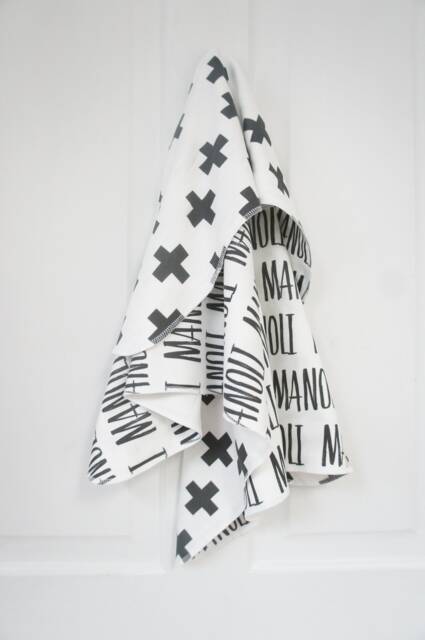 Personalized Organic Cotton Baby Blanket - Black & White Crosses - image 1
