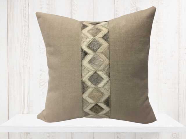Modern Farmhouse Taupe Pillow Cover, Animal Hide Banding - image 1