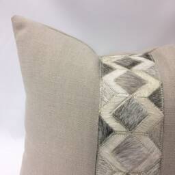 Modern Farmhouse Taupe Pillow Cover, Animal Hide Banding - thumbnail 3