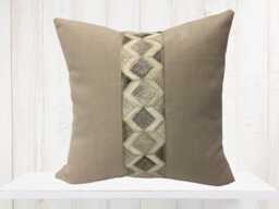 Modern Farmhouse Taupe Pillow Cover, Animal Hide Banding - thumbnail 1
