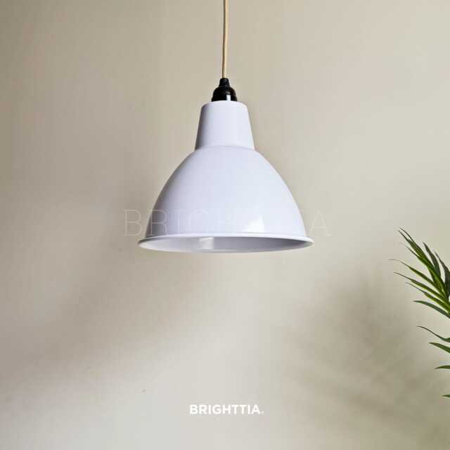 10In White Dome Shade Pendant Light - Industrial Vintage Lamp With Brass Farmhouse, Kitchen Decor - image 1