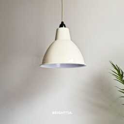10In White Dome Shade Pendant Light - Industrial Vintage Lamp With Brass Farmhouse, Kitchen Decor - thumbnail 3