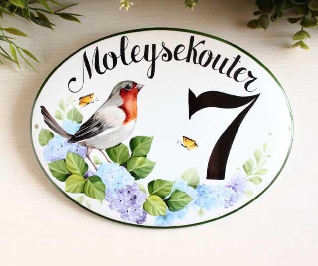 Robin Name Sign, Ceramic House Number Plaque, Custom Address Numbers, Garden Wall Decor - image 1