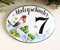 Robin Name Sign, Ceramic House Number Plaque, Custom Address Numbers, Garden Wall Decor - thumbnail 1