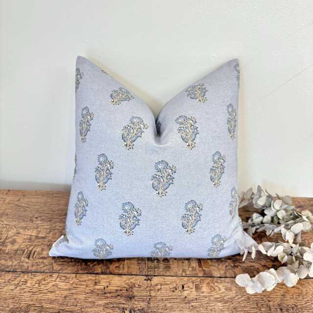 1480. Margaret Pos, Paisley Blue Block Print - Linen/Cotton Cushion Cover - image 1