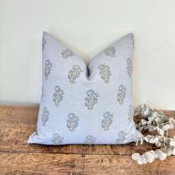 1480. Margaret Pos, Paisley Blue Block Print - Linen/Cotton Cushion Cover - thumbnail 1